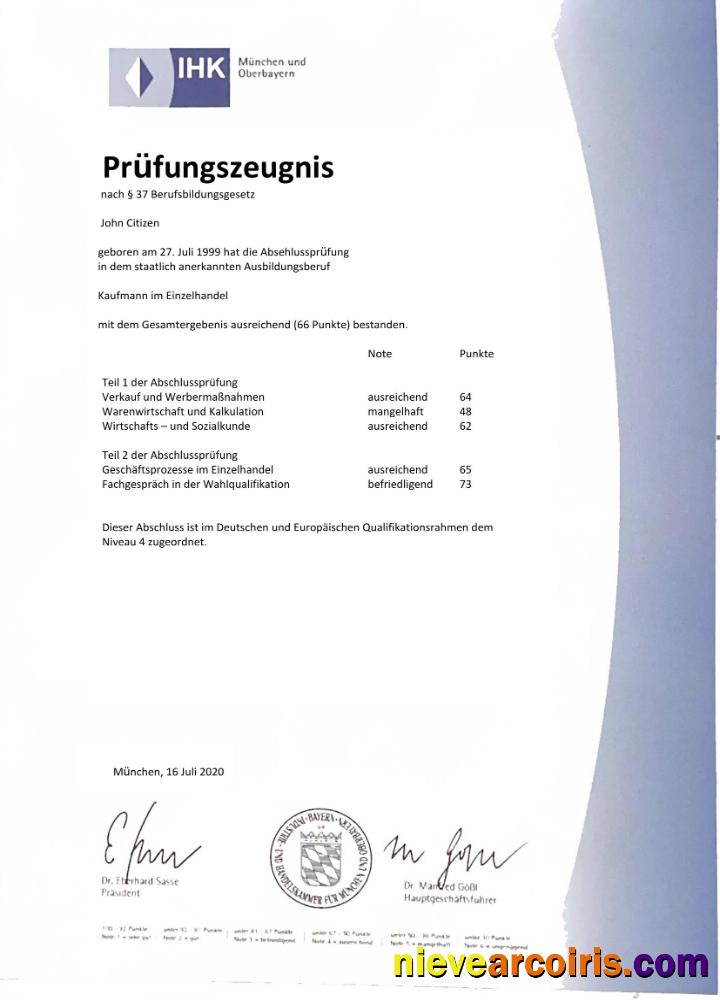 Germany IHK Munich examination certificate